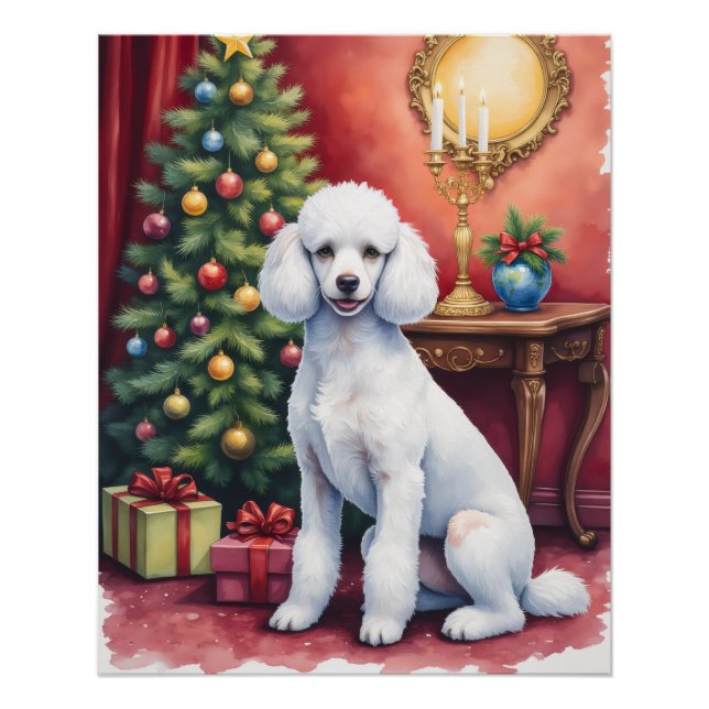 Poster Elegant Poodle Beside Christmas Tree Holiday Dog  (Devant)