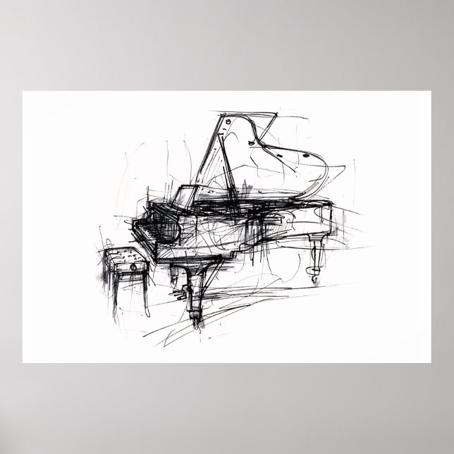 Poster Élégant Portrait Grand Piano - Premium (Devant)