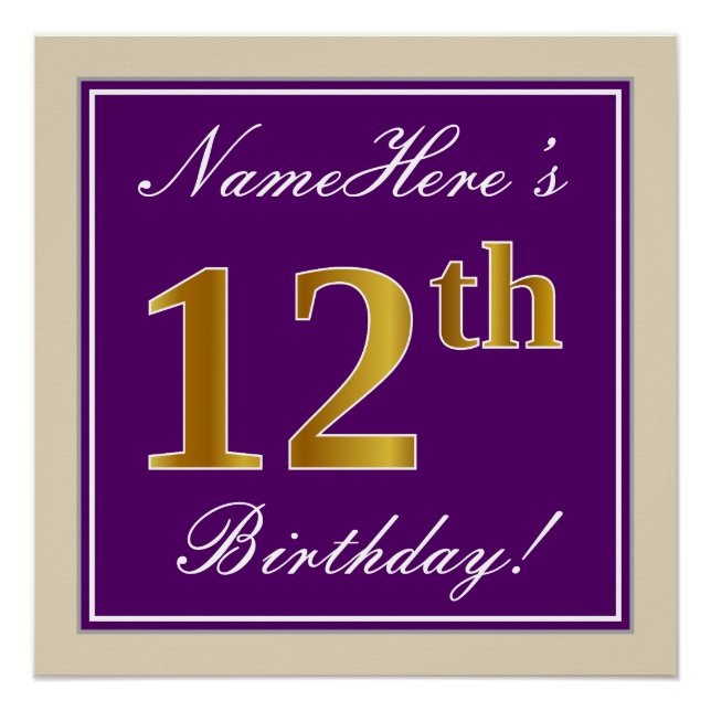 Poster Elégant, pourpre, Faux Gold 12ème anniversaire + N (Devant)