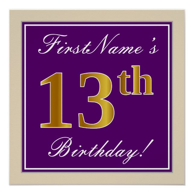 Poster Elégant, pourpre, Faux Gold 13ème anniversaire + N (Devant)