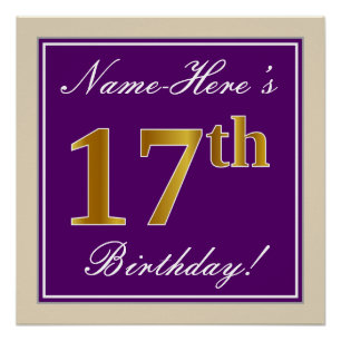 Poster Elégant, pourpre, Faux Gold 17ème anniversaire + N