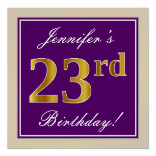 Poster Elégant, pourpre, Faux Gold 23ème anniversaire + N