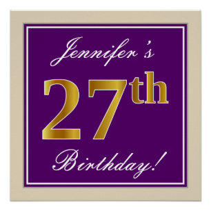 Poster Elégant, pourpre, Faux Gold 27ème anniversaire + N