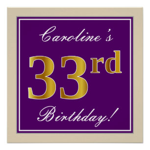 Poster Elégant, pourpre, Faux Gold 33ème anniversaire + N