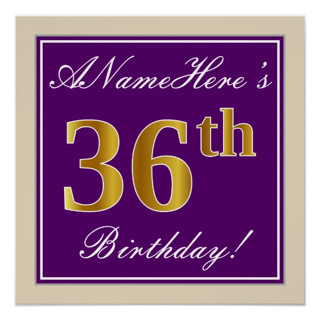 Poster Elégant, pourpre, Faux Gold 36ème anniversaire + N (Devant)