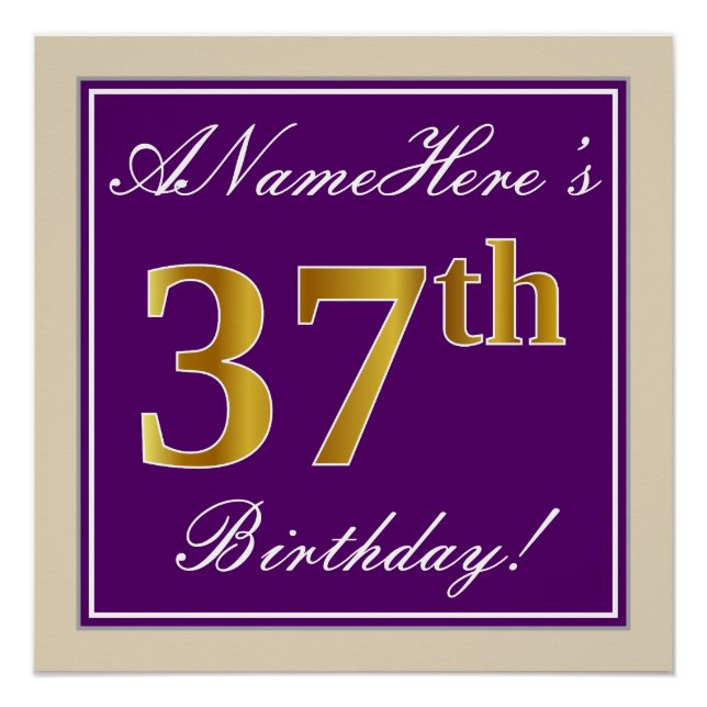 Poster Elégant, pourpre, Faux Gold 37ème anniversaire + N (Devant)
