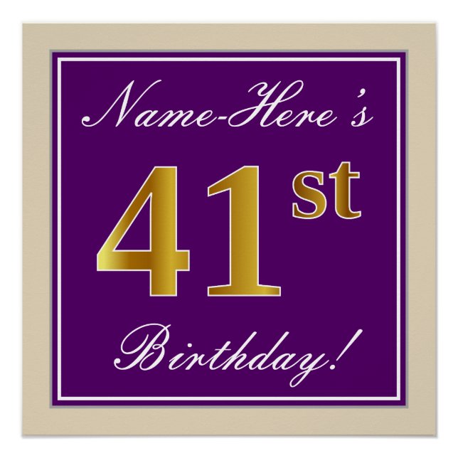 Poster Elégant, pourpre, Faux Gold 41ème anniversaire + N (Devant)