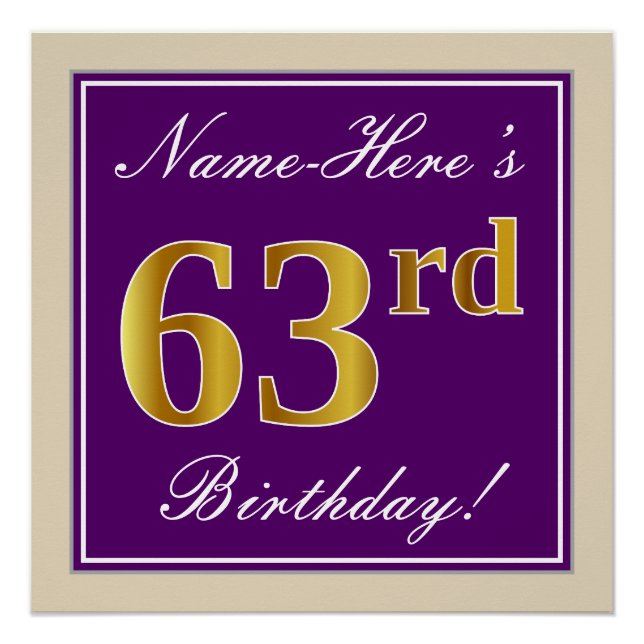 Poster Elégant, pourpre, Faux Gold 63ème anniversaire + N (Devant)