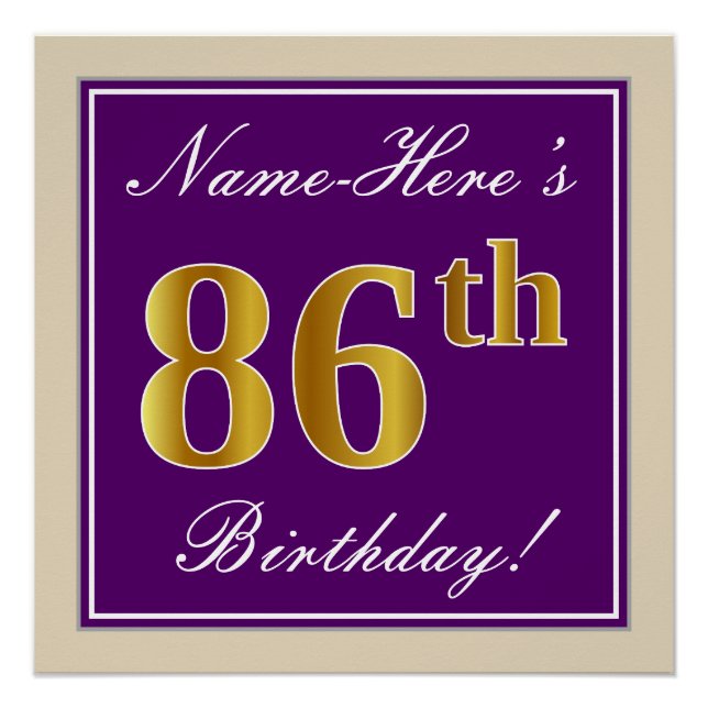 Poster Elégant, pourpre, Faux Gold 86ème anniversaire + N (Devant)