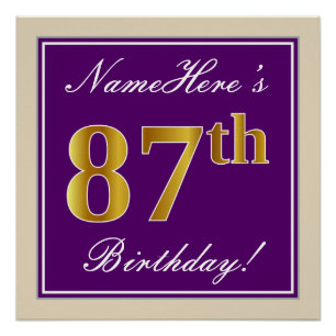 Poster Elégant, pourpre, Faux Gold 87ème anniversaire + N