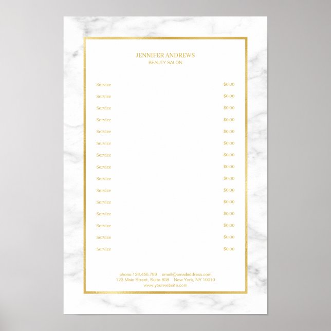 Poster Élégant prix Marbre blanc or (Devant)