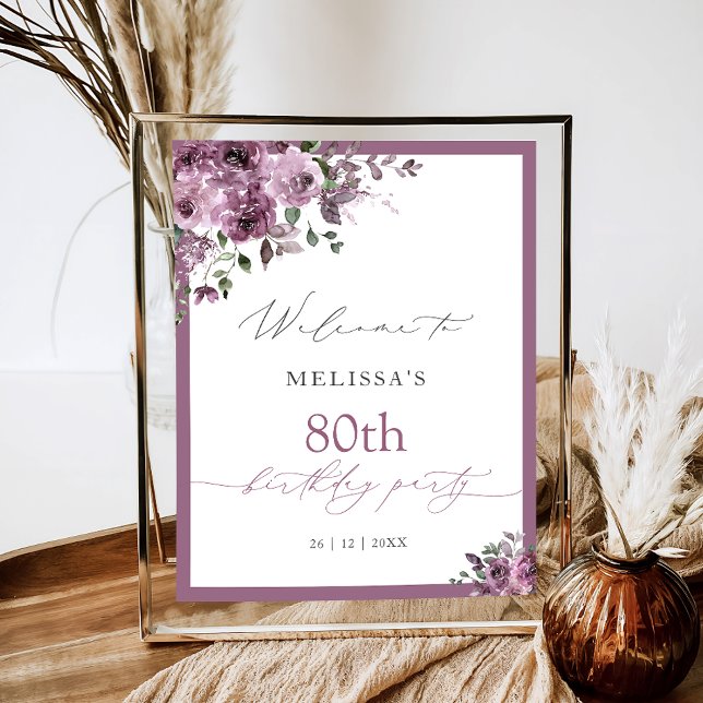 Poster Elegant Purple Roses Any Age Birthday Welcome (Créateur téléchargé)