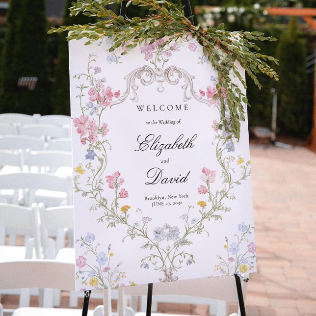 Poster Elegant Rococo Floral Crest Wedding Welcome (Créateur téléchargé)