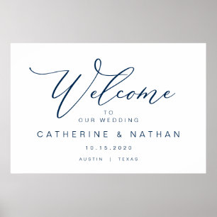 Poster Élégant Romantique, police Navy Blue, Bienvenue au