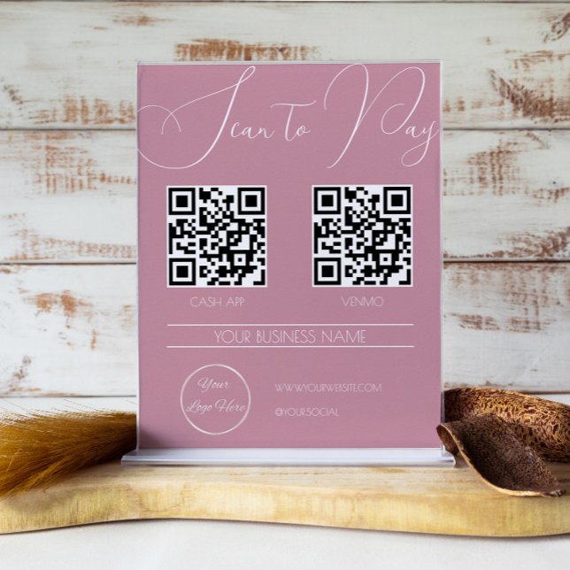 Poster Élégant rose 2 QR code féminin numérisation à paye (Créateur téléchargé)