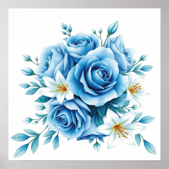 Poster Élégant Rose bleu floral (Devant)