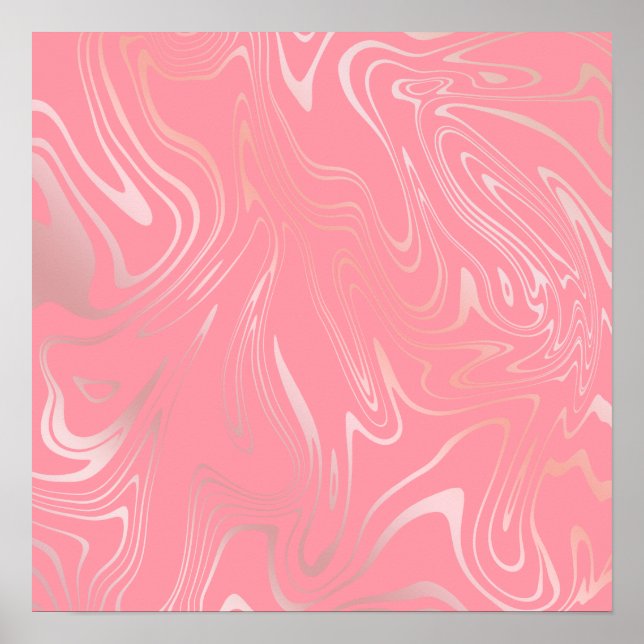 Poster Elégant rose élégant en marbre doré rose (Devant)