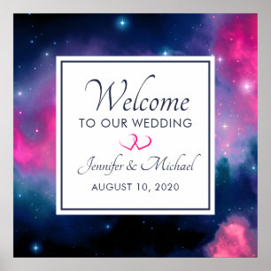 Poster Élégant rose et bleu Galaxy Etoiles Mariage Abstra