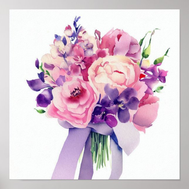 Poster Élégant rose et violet, Bouquet des participants ( (Devant)