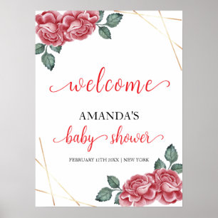 Poster Elégant Rose Floral Baby shower d'amour Bienvenue