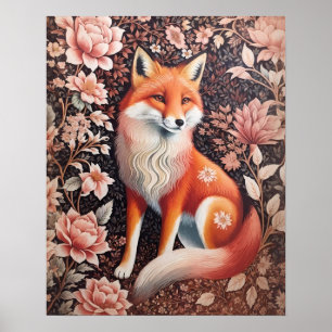 Poster Elégant rose Floral Fox William Morris Inspiré