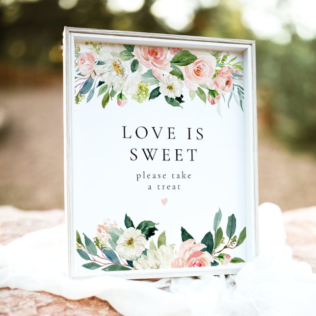 Poster Élégant rose floral L'amour est doux dessert signe (Créateur téléchargé)