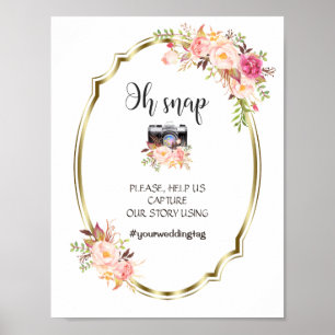 Poster Élégant rose floral or Oh Snap Instagram signe