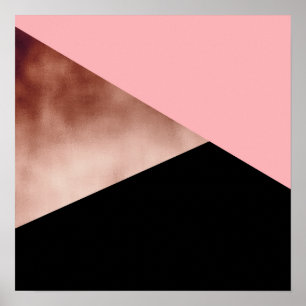 Poster élégant rose géométrique moderne or rose noir