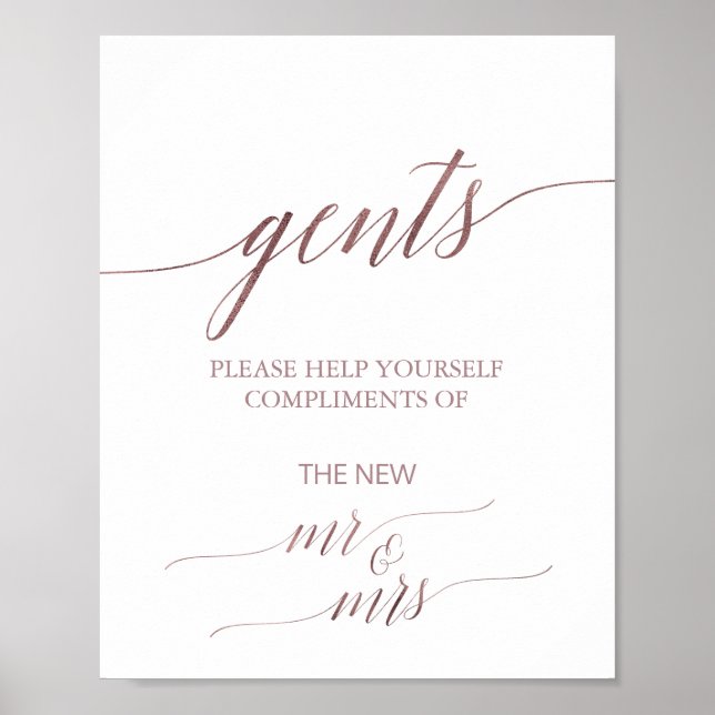 Poster Élégant Rose Gold Calligraphie Gents Salle de bain (Devant)
