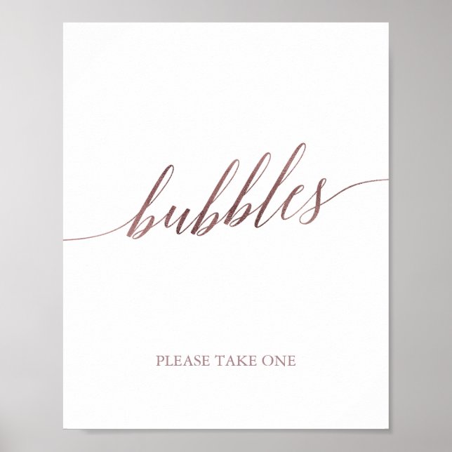 Poster Élégant Rose Gold Calligraphy Bulles Signe (Devant)