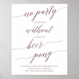 Poster Élégant Rose Gold Calligraphy Mariage Beer Pong
