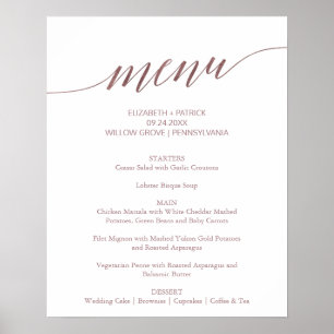 Poster Élégant Rose Gold Calligraphy Mariage Menu Signer