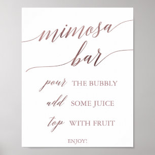 Poster Elegant Rose Gold Calligraphy Mimosa Bar Sign