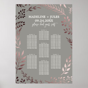 Poster Élégant Rose Gold et Grey Mariage Seating Chart