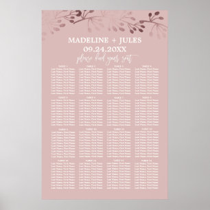Poster Élégant Rose Gold et rose Mariage Seating Chart