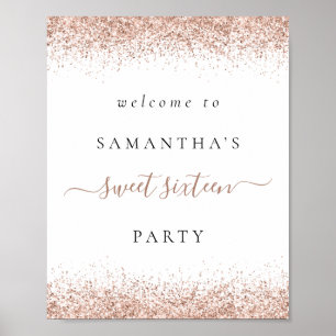 Poster Elegant Rose Gold Glitter Welcome Sweet 16 Party