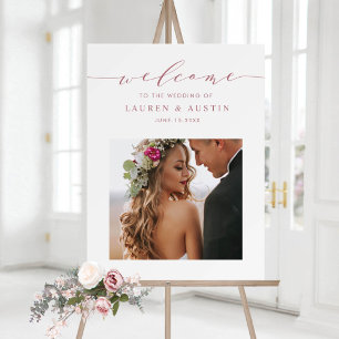 Poster Elégant Rose Gold Script Photo Mariage Bienvenue