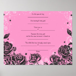 Poster Élégant Rose Juif Baby Naming certificat de naissa
