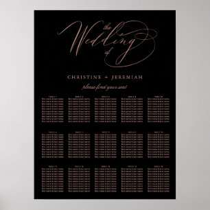 Poster Elégant Rose noir Gold Script Mariage Siège