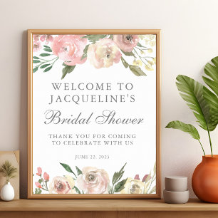 Poster Élégant rose poudré et pivoine florale Shower de m