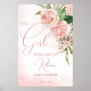 Poster Elégant rose rousse rose baby shower signe de bien