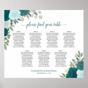 Poster Élégant Rose Turquoise 7 Mariage de table