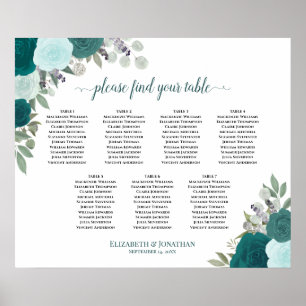 Poster Élégant Rose Turquoise 7 Mariage de table