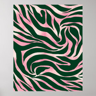 Poster Elégant Rose vert Parties scintillant or Zebra