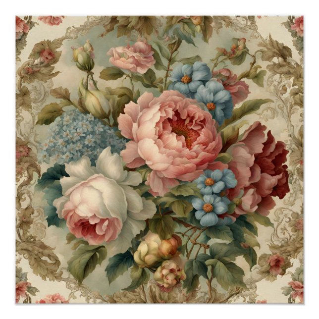 Poster Élégant Rose victorien, Fleurs de Jardin (Devant)