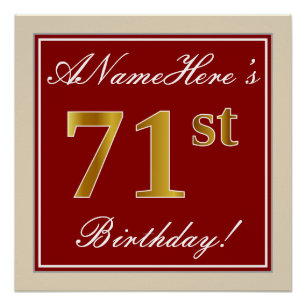 Poster Elégant, Rouge, Faux Gold 71e anniversaire; Nom pe