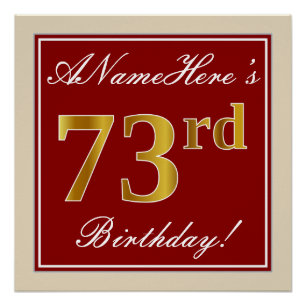 Poster Elégant, Rouge, Faux Gold 73e anniversaire; Nom pe