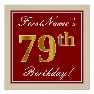 Poster Elégant, Rouge, Faux Gold 79e anniversaire; Nom pe