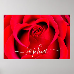 Poster Elegant Rouge Rose Flower Photo Ajouter un nom