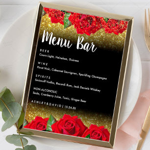 Poster Élégant rouge Rose Mariage Barre de menu Signer
